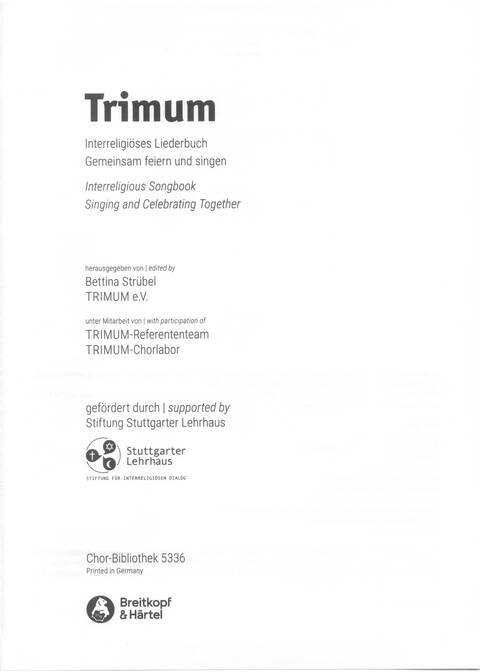 Trimum: interreligiöses Liederbuch: gemeinsam feiern und singen = interreligious songbook: singing and celebrating together page 1