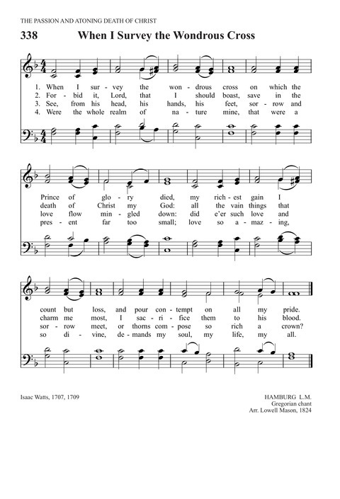 Trinity Psalter Hymnal 338. When I survey the wondrous cross 