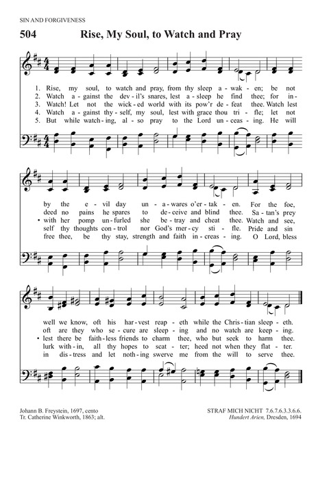 Trinity Psalter Hymnal 504 Rise My Soul To Watch And Pray Hymnary Org