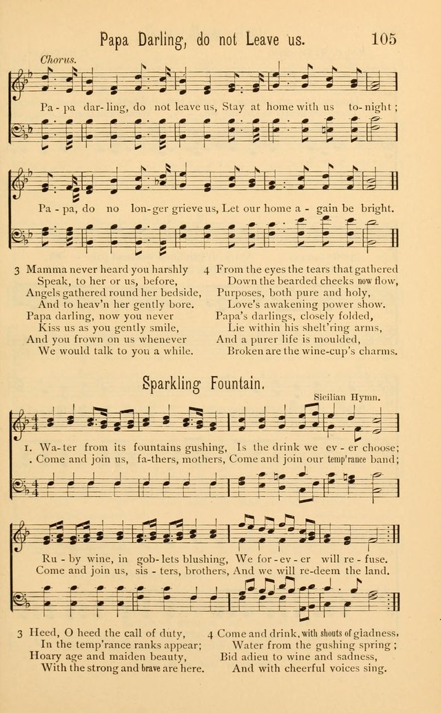 Temperance Rallying Songs: consisting of a large variety of solos, quartettes, and choruses, suited to every phase of the great temperance reformation page 105