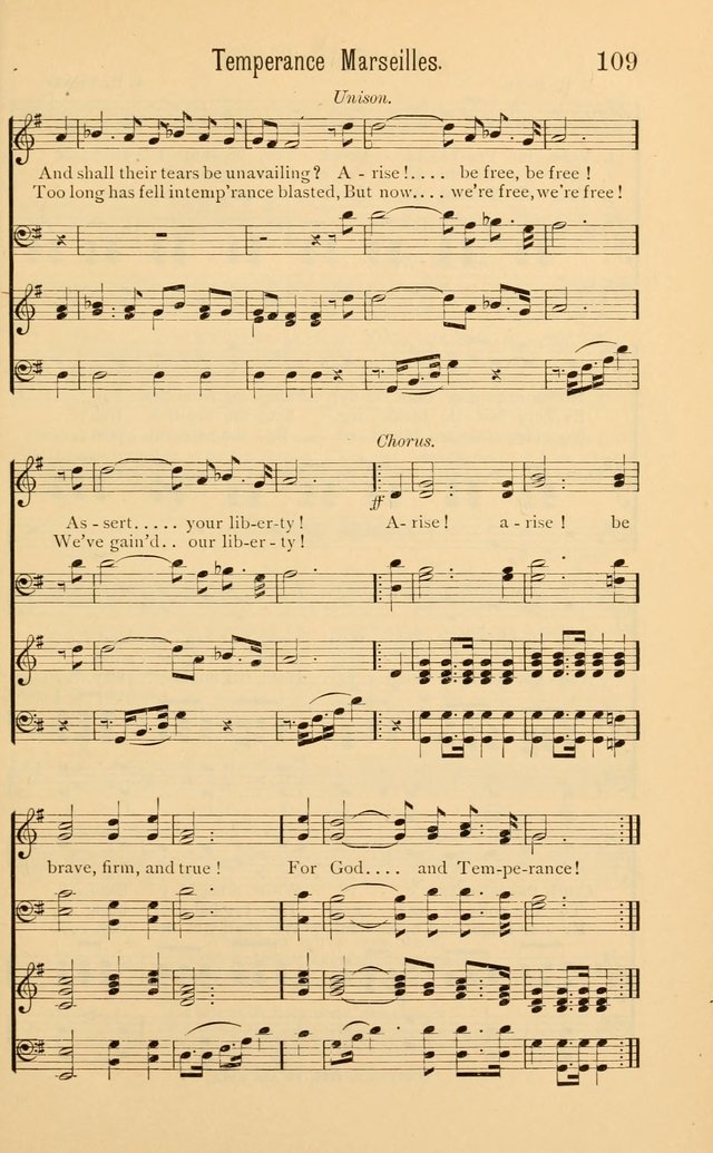 Temperance Rallying Songs: consisting of a large variety of solos, quartettes, and choruses, suited to every phase of the great temperance reformation page 109