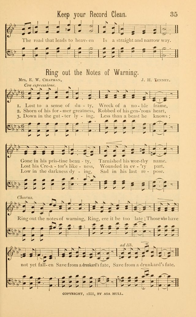 Temperance Rallying Songs: consisting of a large variety of solos, quartettes, and choruses, suited to every phase of the great temperance reformation page 35