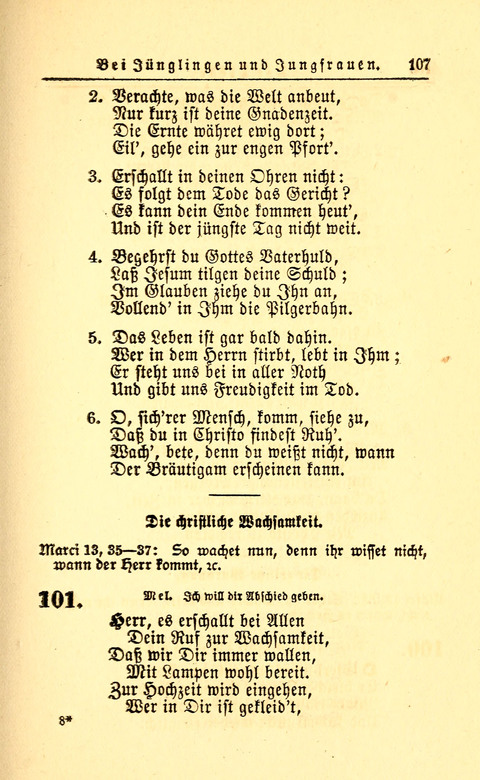 Der Tröster: oder Trost und Mahnung in Liedern und Betrachtungen bei der Trennung von den Unsrigen zum Gebracuh bei Leichenbegängnissen sowie auch im Familienkreise. page 109