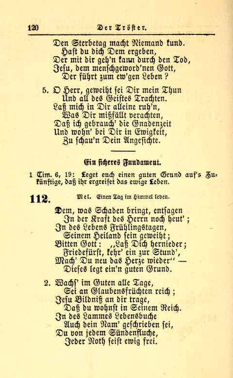 Der Tröster: oder Trost und Mahnung in Liedern und Betrachtungen bei der Trennung von den Unsrigen zum Gebracuh bei Leichenbegängnissen sowie auch im Familienkreise. page 122