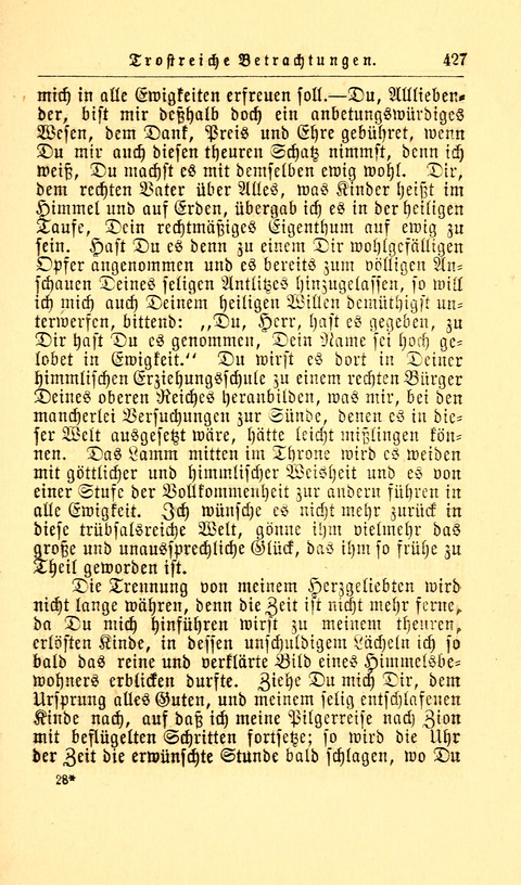 Der Tröster: oder Trost und Mahnung in Liedern und Betrachtungen bei der Trennung von den Unsrigen zum Gebracuh bei Leichenbegängnissen sowie auch im Familienkreise. page 429