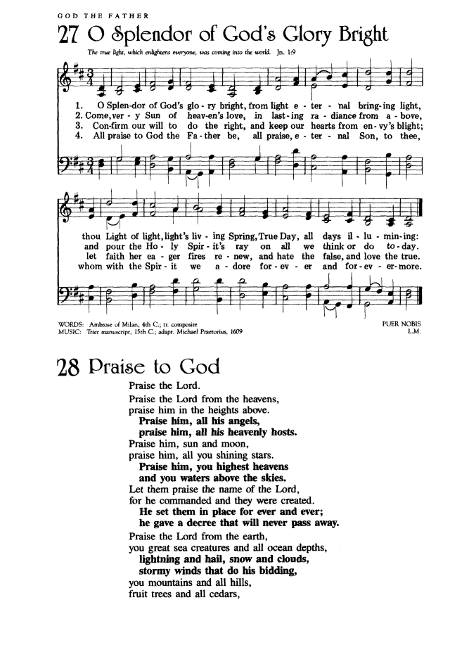 The Worshiping Church 27. O Splendor of God's glory bright | Hymnary.org