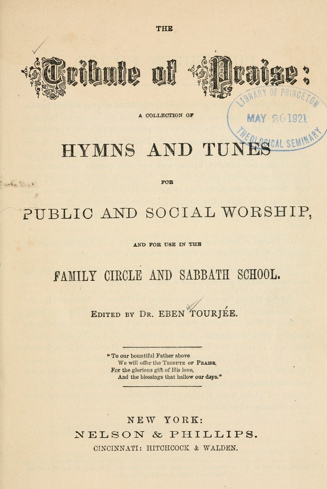 The Tribute of Praise: a collection of hymns and tunes for public and social worship, and for the use in the family circle and Sabbath school page v