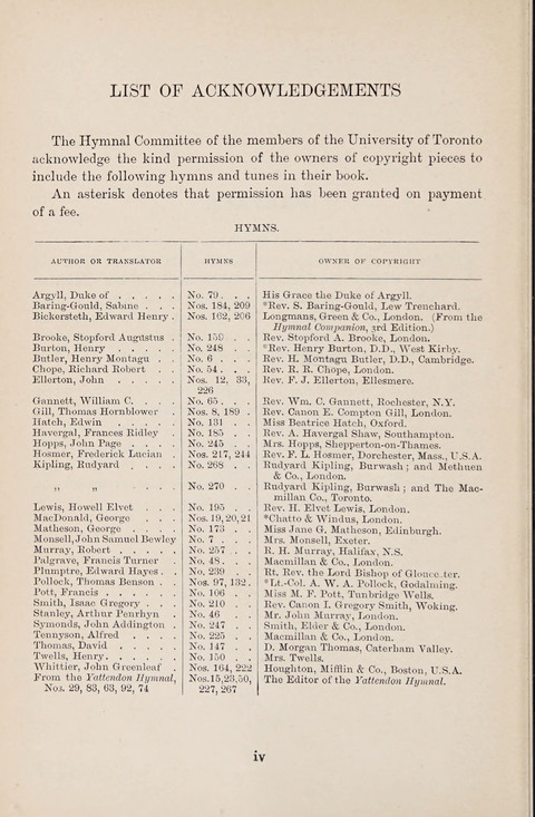 The University Hymn Book page vii