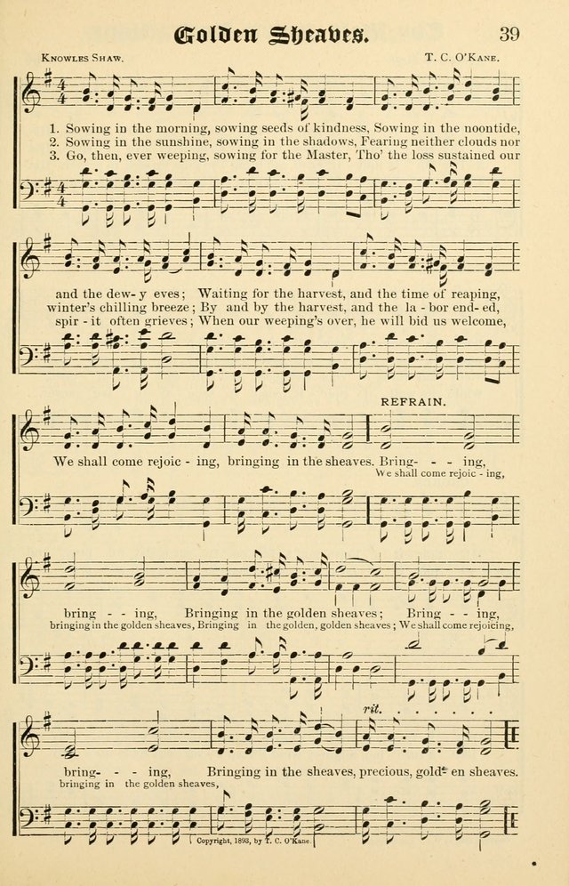Unfading Treasures: a compilation of sacred songs and hymns, adapted for use by Sunday schools, Epworth Leagues, endeavor societies, pastors, evangelists, choristers, etc. page 39