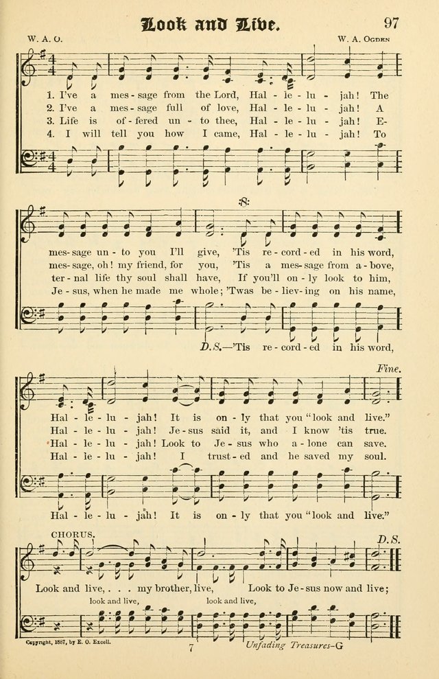 Unfading Treasures: a compilation of sacred songs and hymns, adapted for use by Sunday schools, Epworth Leagues, endeavor societies, pastors, evangelists, choristers, etc. page 97