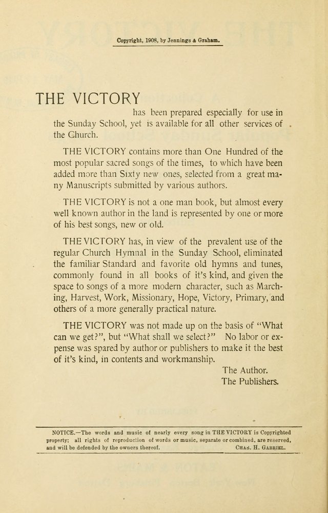 The Victory: a collection of popular Sunday school songs new and old page vii