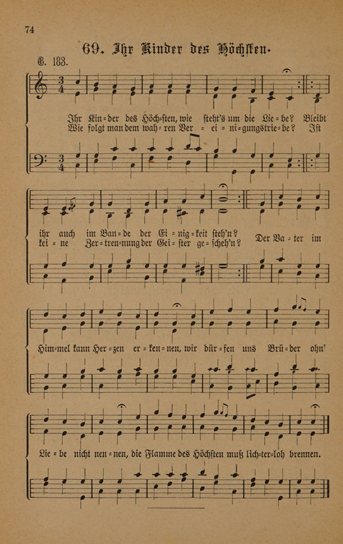 Vierstimmige Melodien: zu dem "Gesangbuch zum gottesdienstlichen und häuslichen Gebrauche in evangelischen Mennoniten-Gemeinden" (3. Auflage) page 74