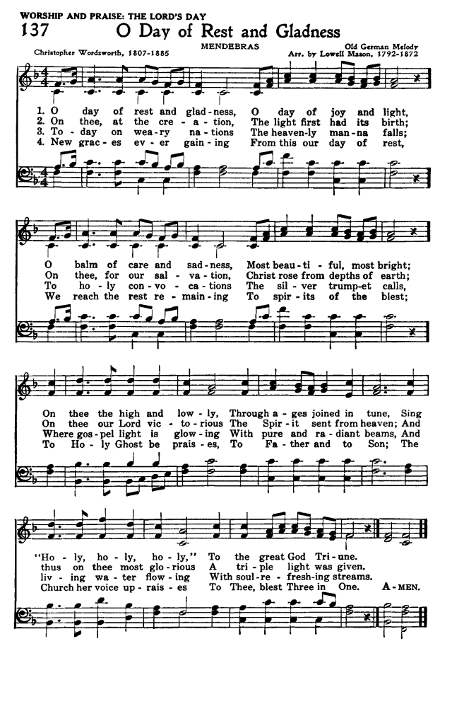 Worship and Service Hymnal For Church, School, and Home 137. O day of