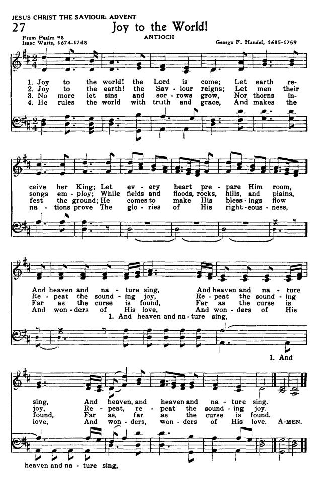 Worship and Service Hymnal For Church, School, and Home 27. Joy to the