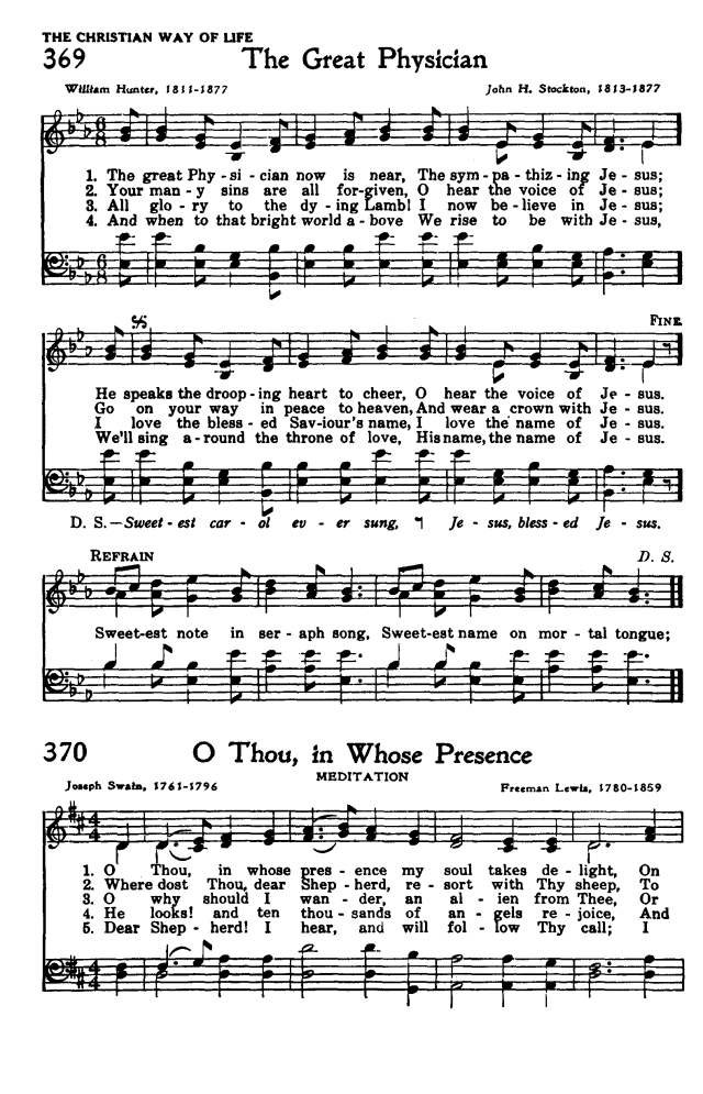 Worship and Service Hymnal: For Church, School, and Home 369. The great Physician now is near ...