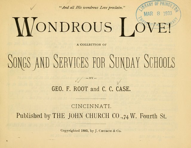 Wondrous Love: A Collection of Songs and Services for Sunday Schools page 1