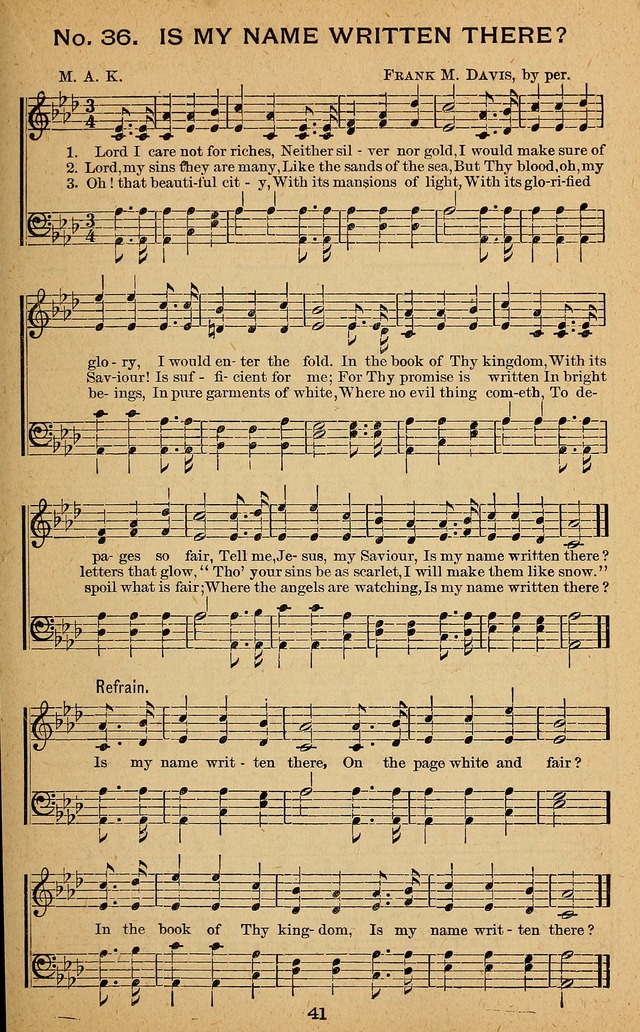 Windows of Heaven: hymns new and old for the church, Sunday school and home used by Rev. H.M. Wharton in evangelistic work page 41