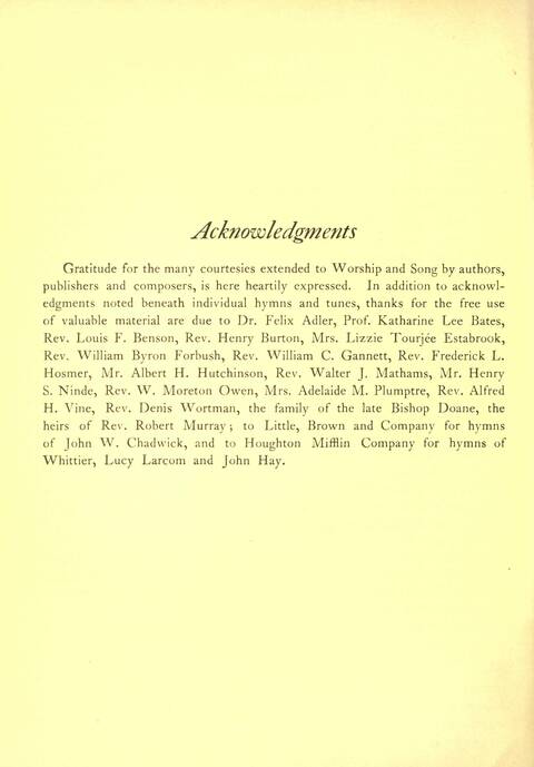 Worship and Song page vii