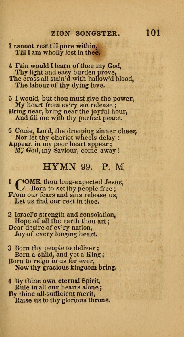 The Zion Songster: a Collection of Hymns and Spiritual Songs, generally sung at camp and prayer meetings, and in revivals of religion  (Rev. & corr.) page 104