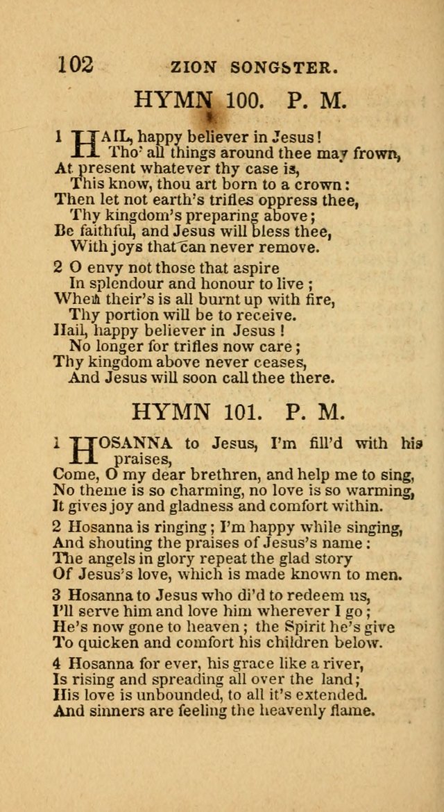 The Zion Songster: a Collection of Hymns and Spiritual Songs, generally sung at camp and prayer meetings, and in revivals of religion  (Rev. & corr.) page 105