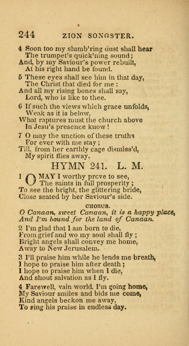 The Zion Songster: a Collection of Hymns and Spiritual Songs, generally sung at camp and prayer meetings, and in revivals of religion  (Rev. & corr.) page 247
