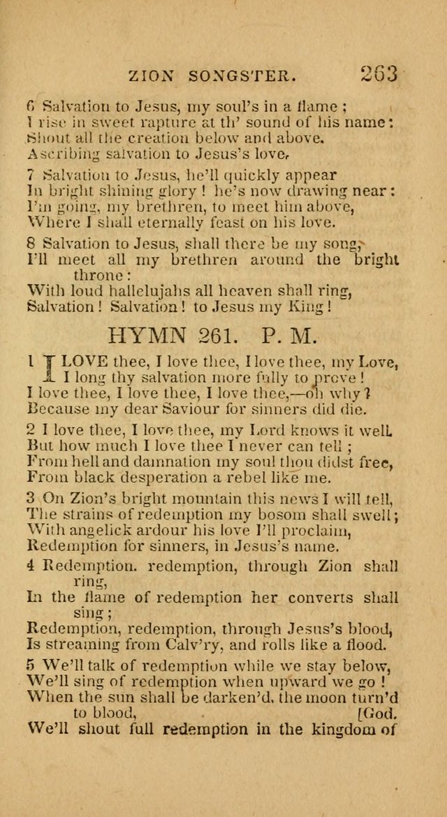 The Zion Songster: a Collection of Hymns and Spiritual Songs, generally sung at camp and prayer meetings, and in revivals of religion  (Rev. & corr.) page 266