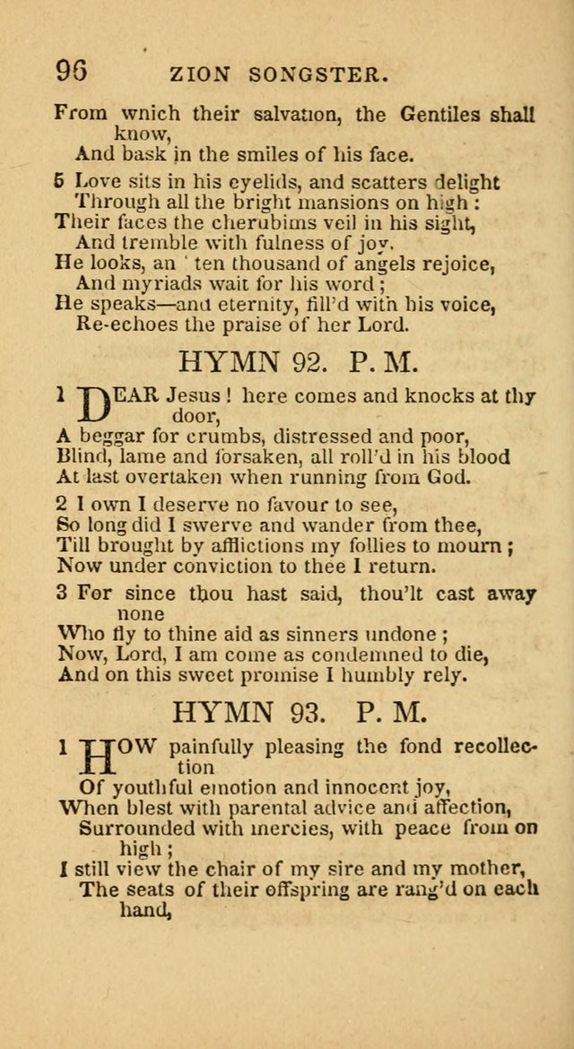The Zion Songster: a Collection of Hymns and Spiritual Songs, generally sung at camp and prayer meetings, and in revivals of religion  (Rev. & corr.) page 99